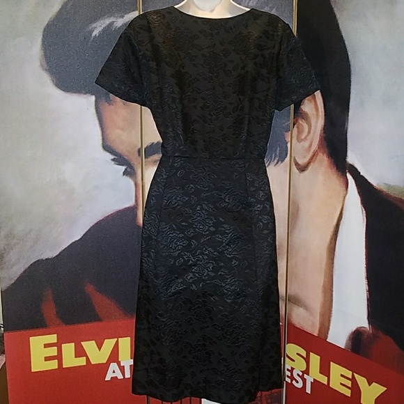 Sir Rob Authentic 1950's Black Brocade Roses Dress - Picture 3 of 8